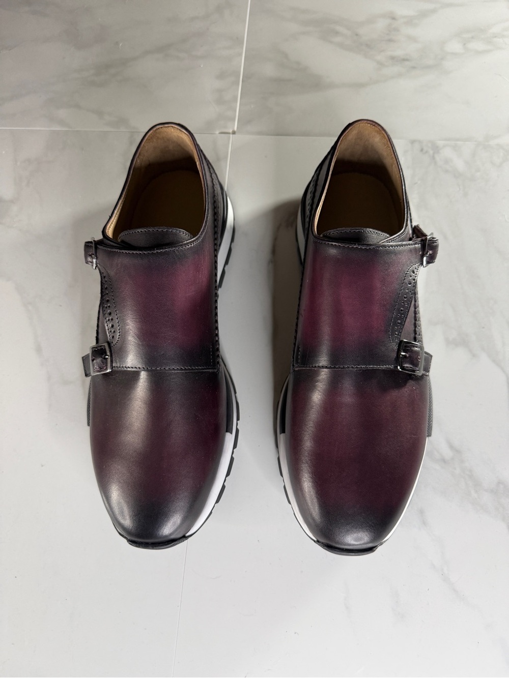 Men's Double Monk Strap Oxfords in Burgundy